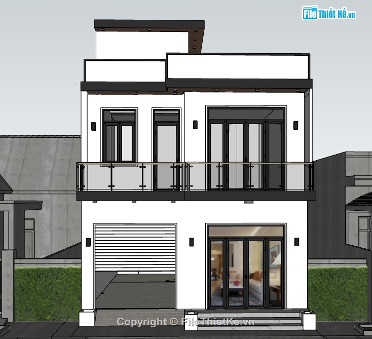 nhà 2 tầng,nhà phố 2 tầng,sketchup nhà phố,ngoại thất nhà phố 2 tầng 8x15m,Sketchup ngoại thất nhà phố 2 tầng